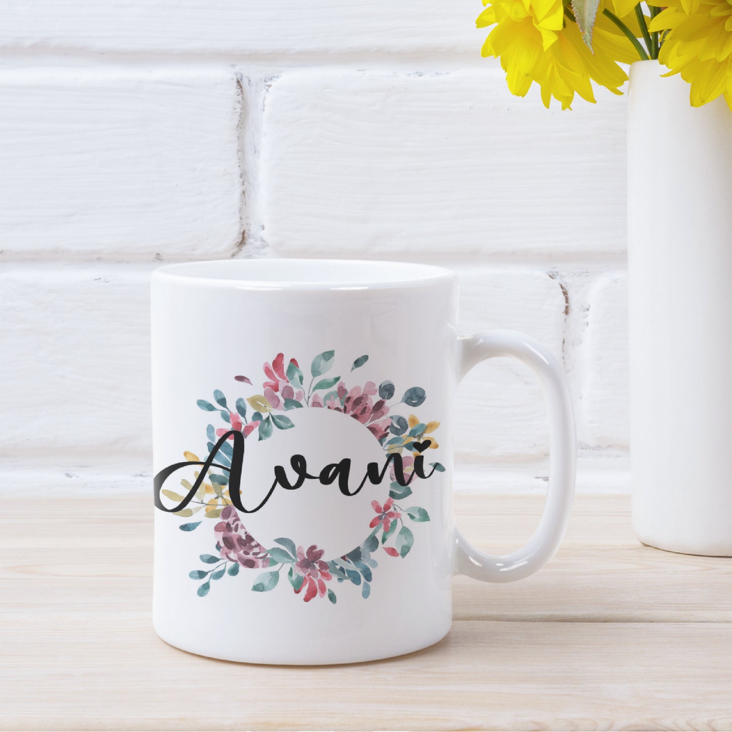 Personalized Floral Circle Ceramic Mug freeshipping - Be Vocal Designs