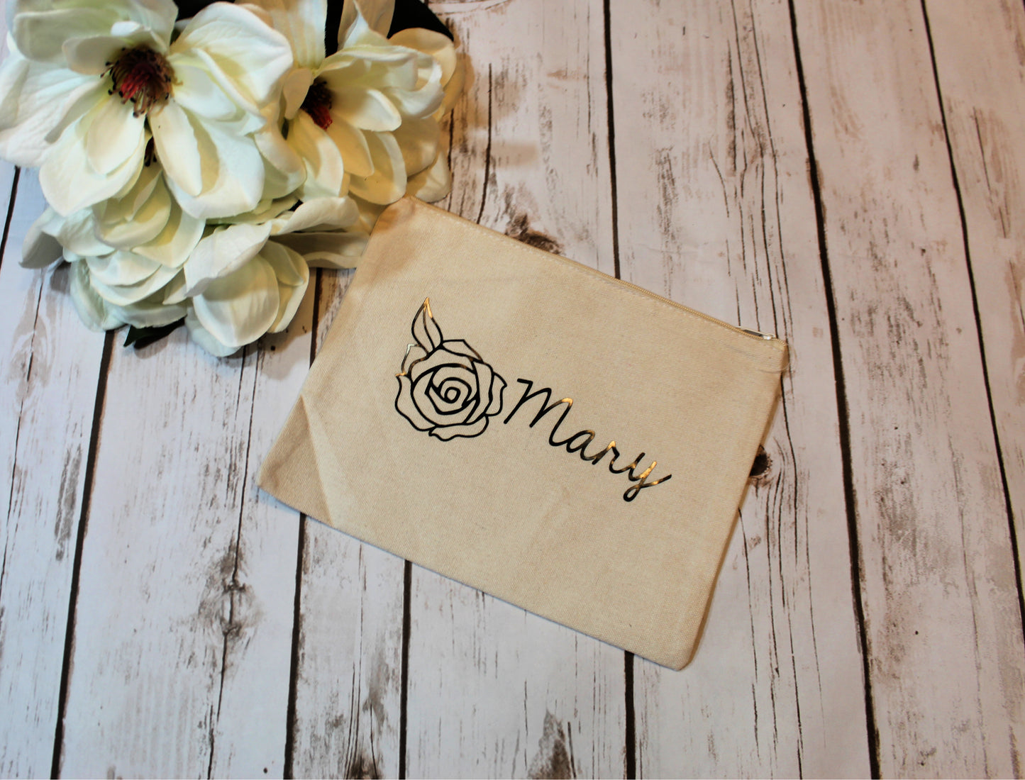 Personalized Floral Cotton Canvas Make Up Bag freeshipping - Be Vocal Designs