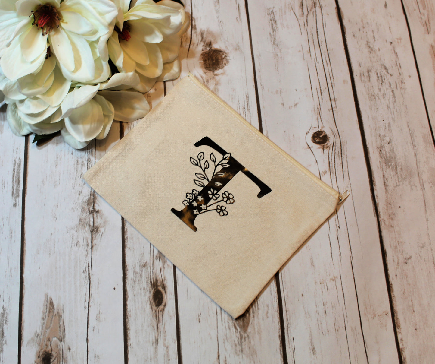 Personalized Flower Letter Hemp Make Up Bag freeshipping - Be Vocal Designs