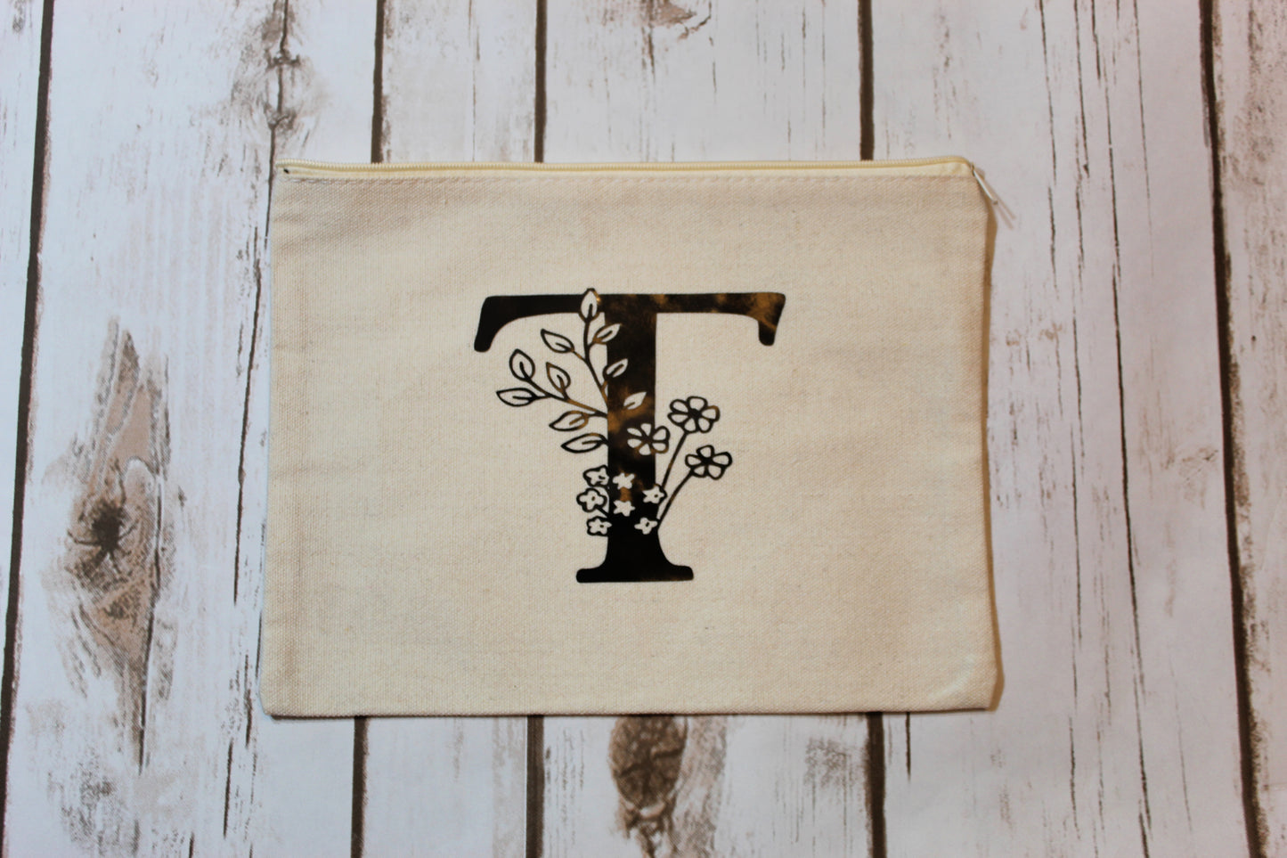 Personalized Flower Letter Hemp Make Up Bag freeshipping - Be Vocal Designs