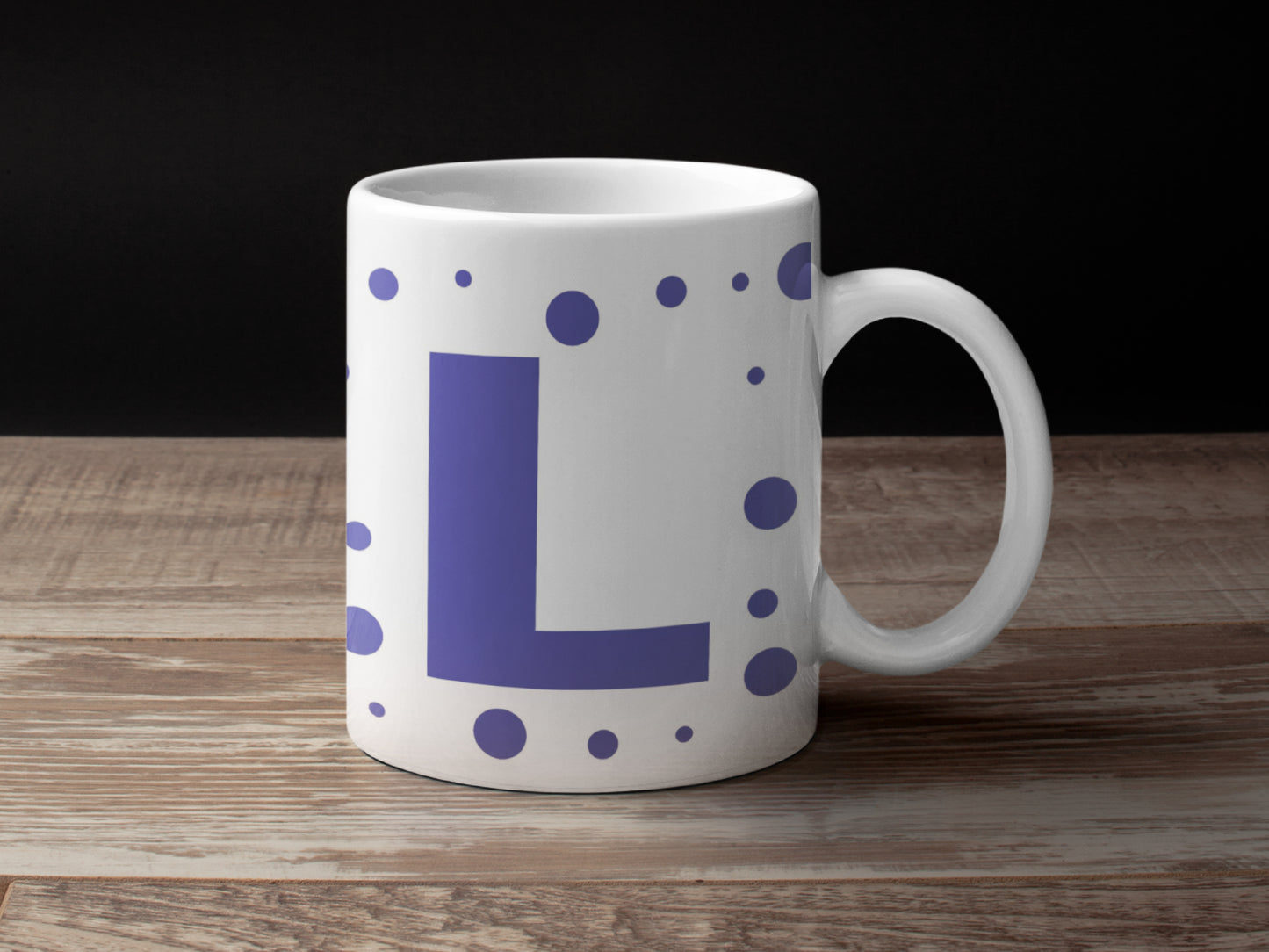 Personalized Large Letter with polka dots Ceramic Mug