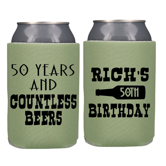 Years & Countless Beers Birthday Party Favor Screen Printed Can Cooler