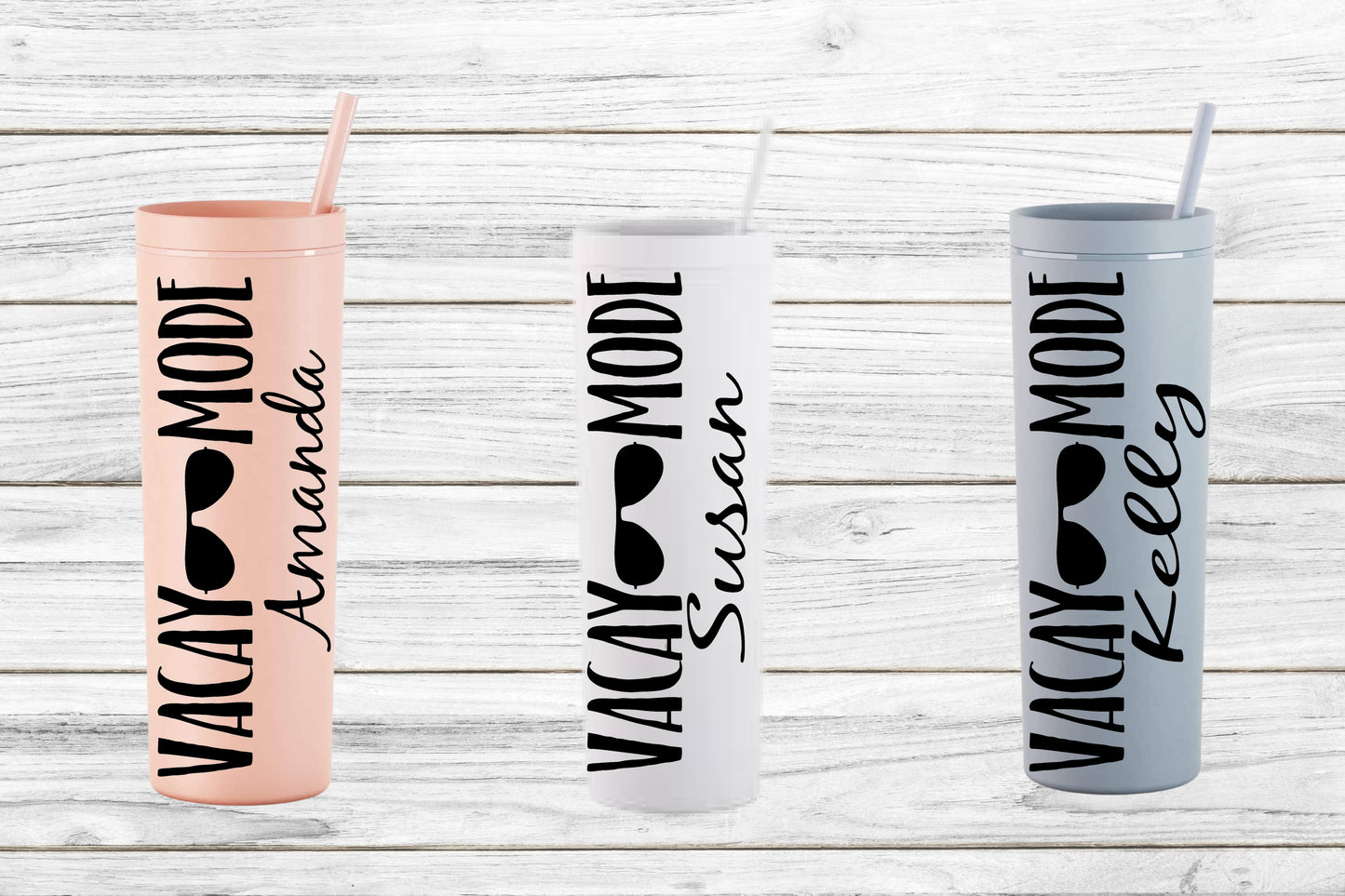 vacation Tumbler, Girls Trip Cups, Personalized Vacay Mode Skinny 18 oz Acrylic Tumblers, Beach Vacation, Bachelorette Cups, Travel Mug