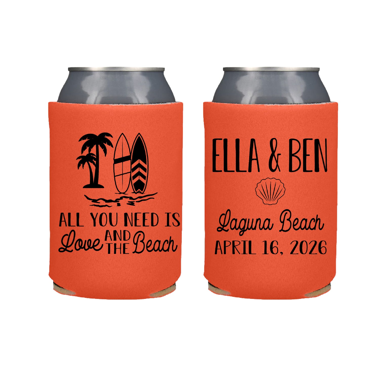 All You Need Is Love and the Beach  Destination Wedding Favor Screen Printed Can Cooler
