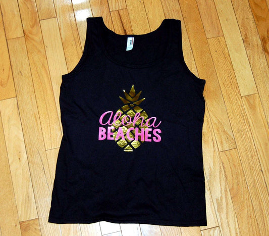 Aloha BEACHES Pineapple Bachelorette Party Fitted Tank - Be Vocal Designs