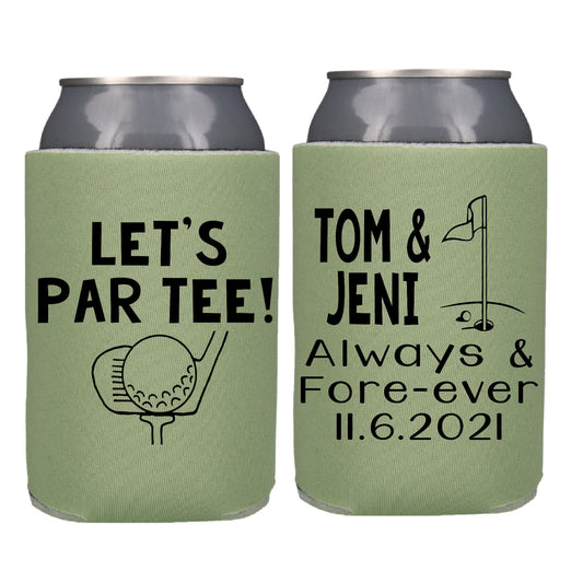 Let's Party Fore Ever Golf Theme Wedding Event Screen Printed Can Cooler