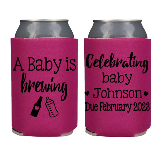 A Baby is Brewing Baby Shower Party Favor Screen Printed Can Cooler