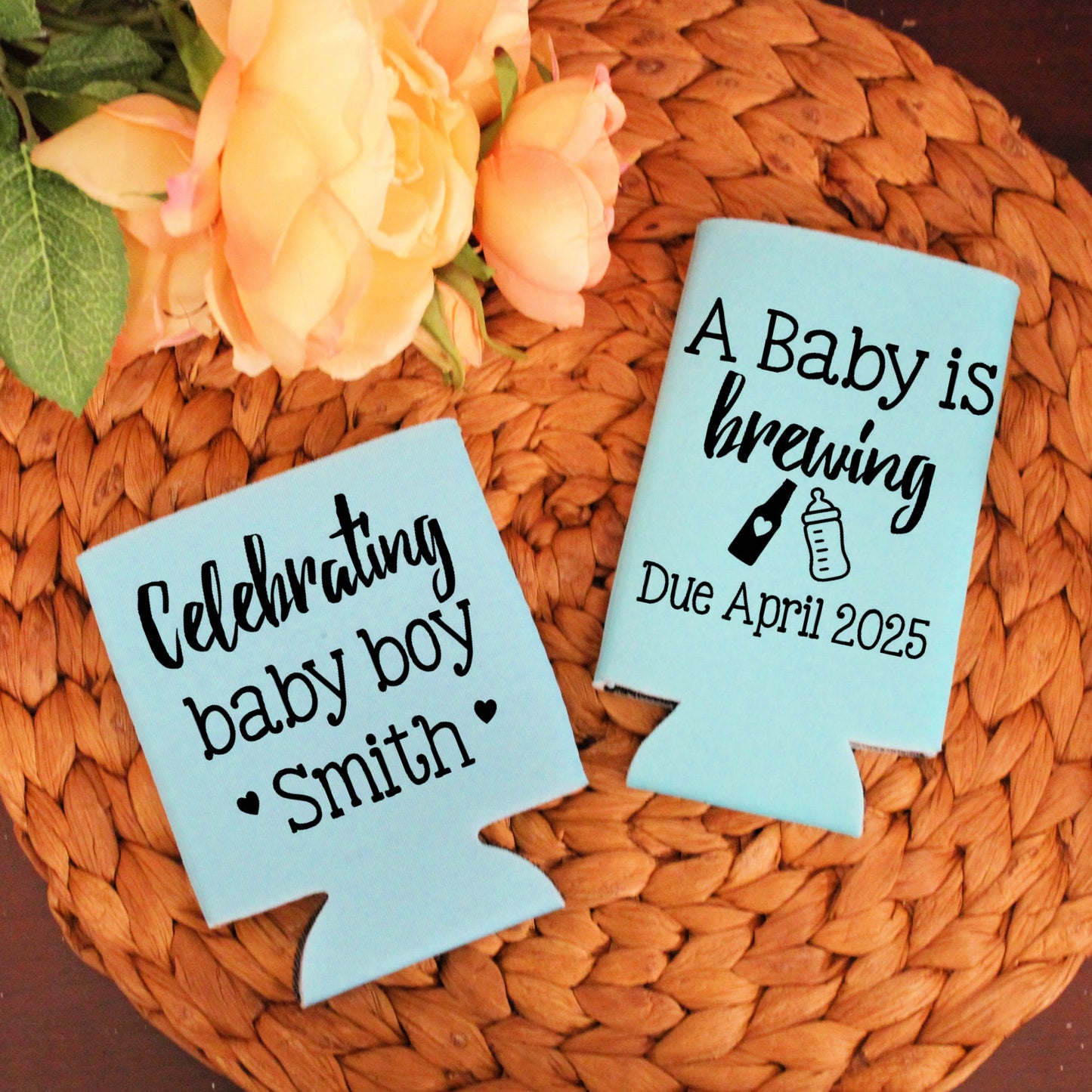 A Baby Is Brewing Baby Shower Favor Gender Reveal Regular and Slim Can Cooler Combo Package, Party Favor