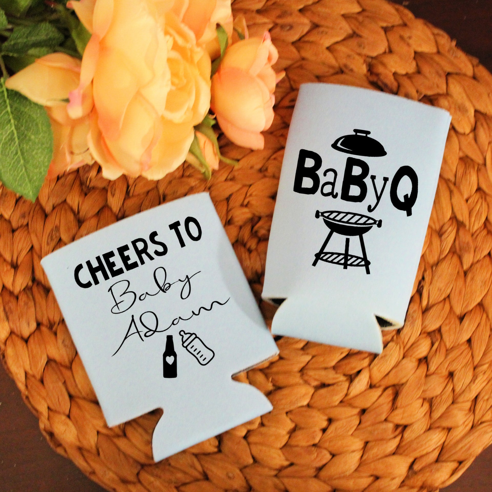 Baby Q Baby Shower Favor Gender Reveal Regular and Slim Can Cooler Combo Package, Party Favor