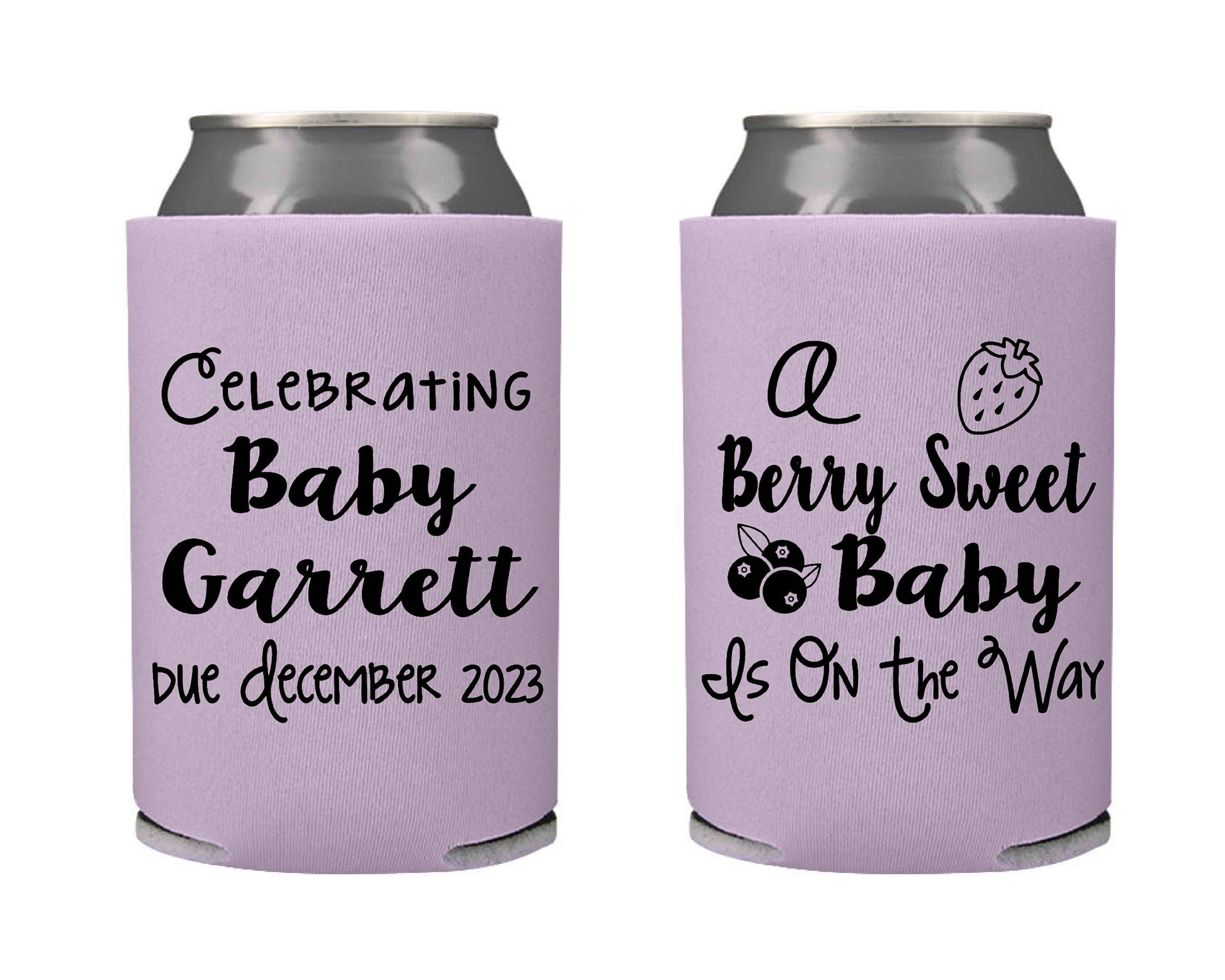 A Berry Sweetl Baby Shower Party Favor Screen Printed Can Cooler