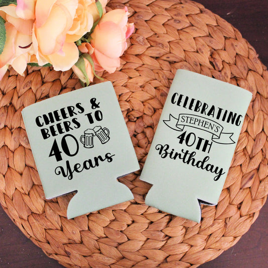 Cheers and Beers Birthday Party Favor Regular and Slim Can Cooler Combo Package, Business Logo