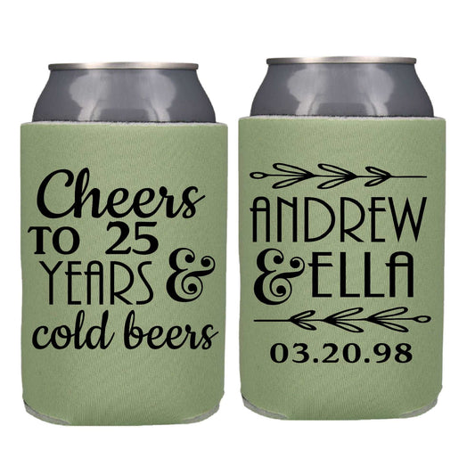 Cheers to 25 Years & Cold Beers Screen Printed Can Cooler