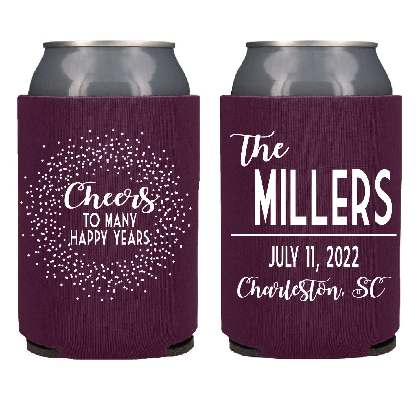 Cheers to Many Years Screen printed Can Cooler freeshipping - Be Vocal Designs