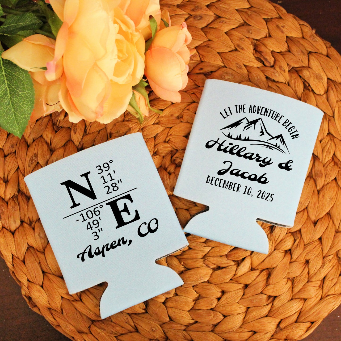 Coordinates Mountain Wedding Favor Screen Printed Can Cooler