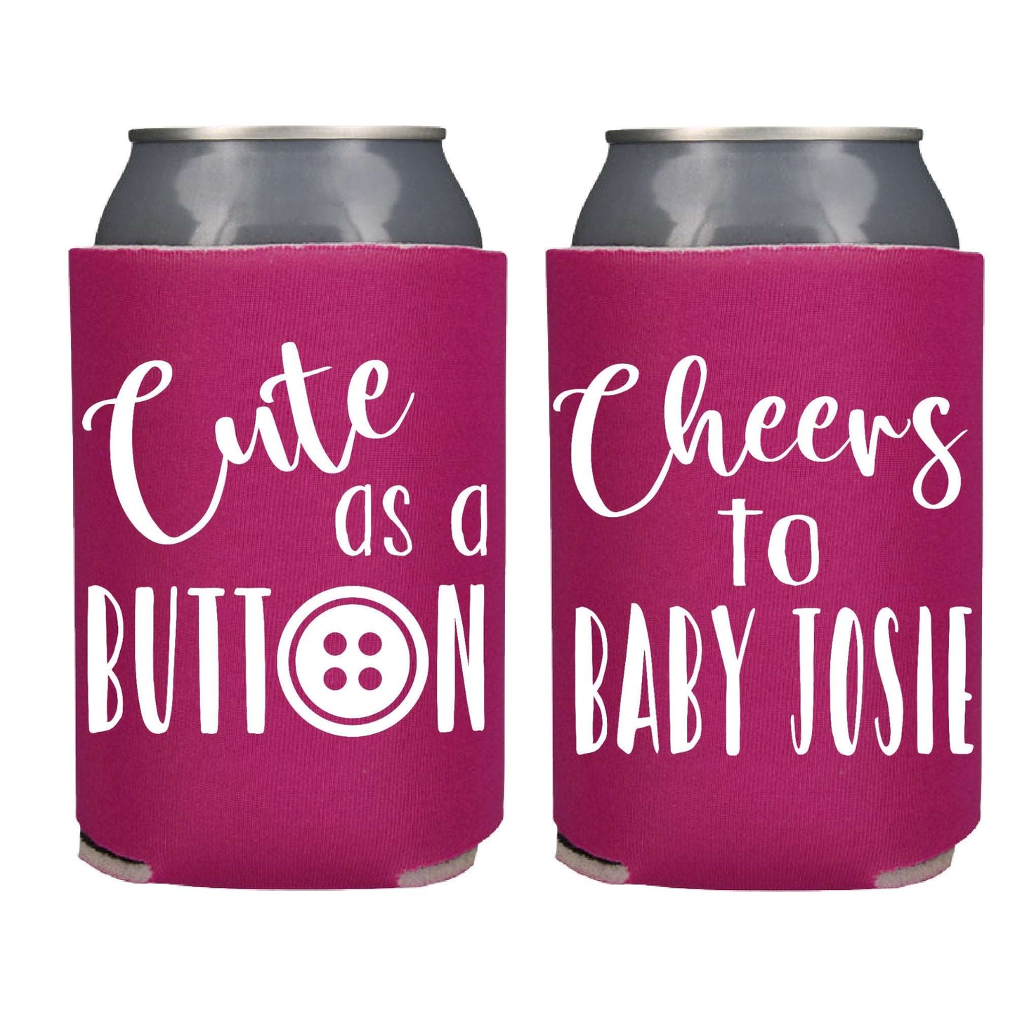 Cute as a Button Shower Favor Screen Printed Can Cooler