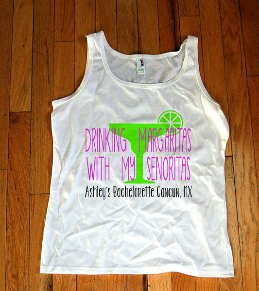 Drinking Margaritas with my Senoritas Bachelorette Party Fitted Tank - Be Vocal Designs
