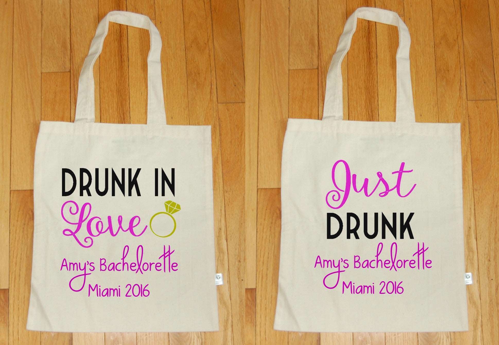 Drunk in Love and Just Drunk Bachelorette Party Tote Bag - Be Vocal Designs