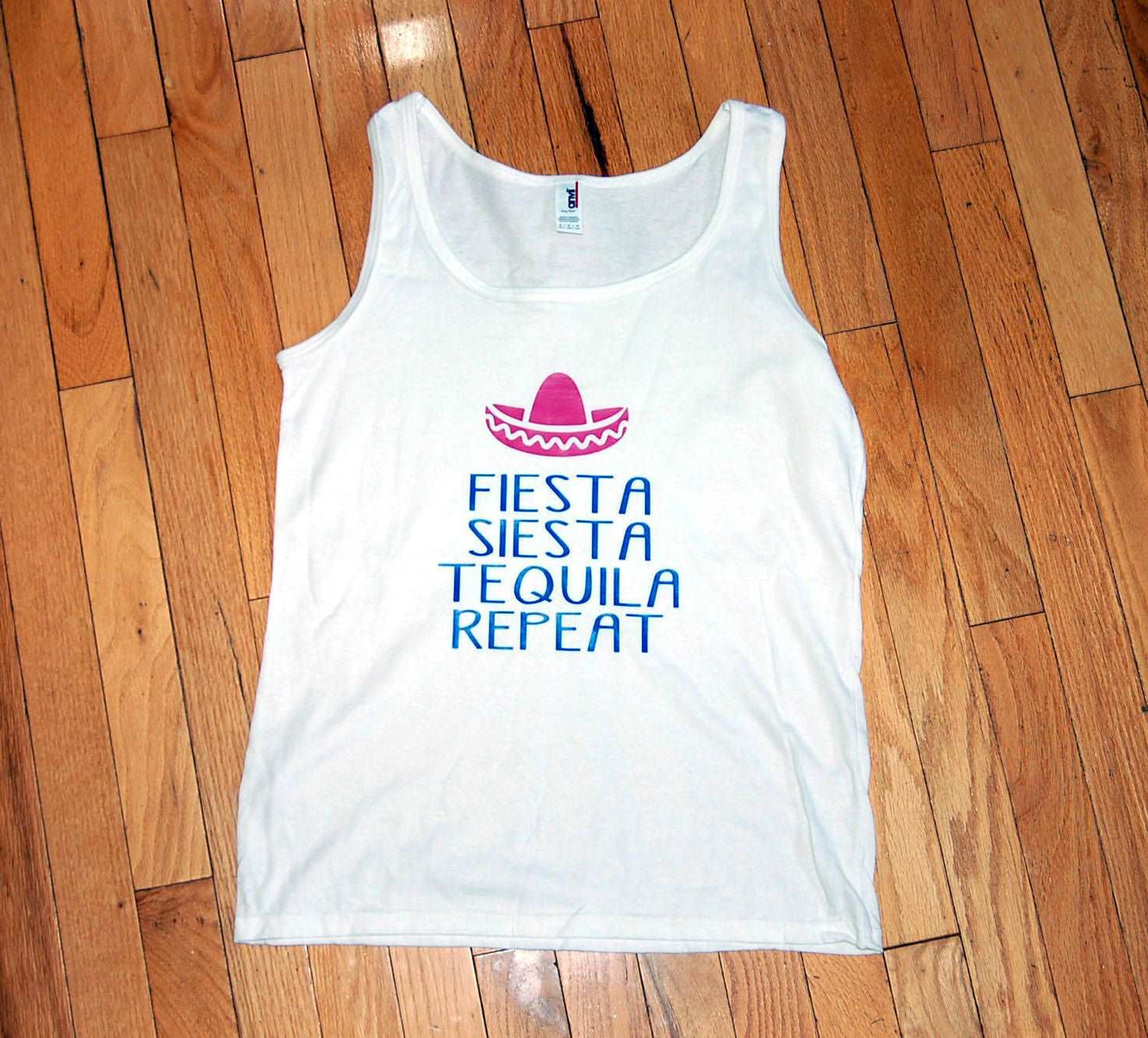 Fiesta Siesta Tequila Repeat Scoop Neck Fitted Tank - Be Vocal Designs