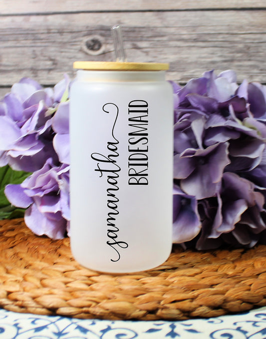 16 oz. Frosted Iced Coffee Cup , Personalized Bridal Party Gift, Bridesmaid Coffee Cup With Name