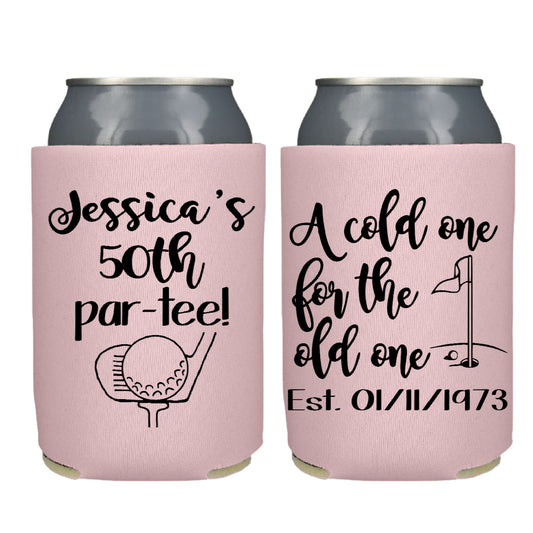 Let's Par Tee Golf Theme  Birthday Party Favor Screen Printed Can Cooler