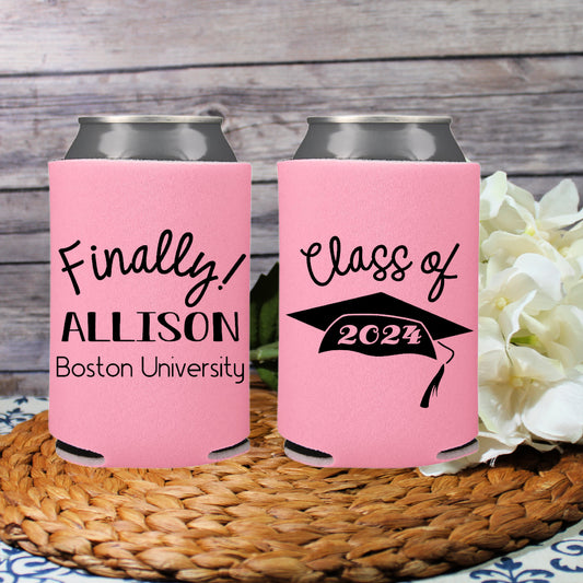 Graduation Screen Printed Can Cooler Grad Party Favor