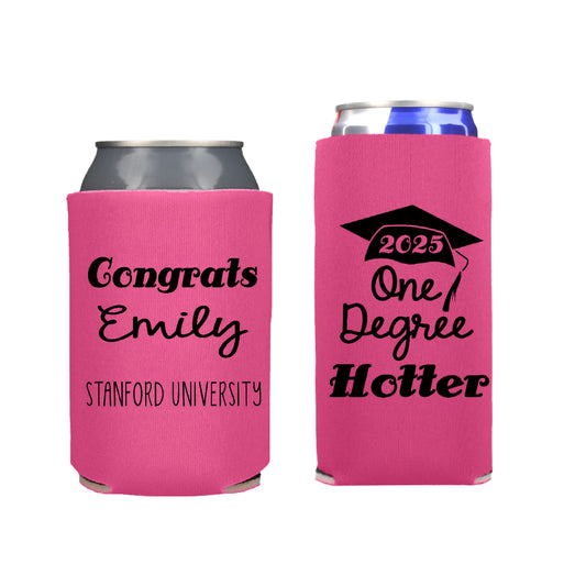 One Degree Hotter Class of 2025 Graduation Party Favor Regular and Slim Can Cooler Combo Package, Business Logo