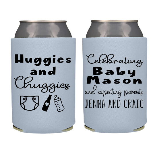 Huggies and Chugiesr Baby Shower Gender Reveal Screen Printed Can Cooler