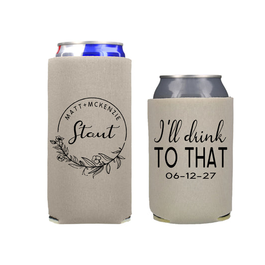 I'll Drink To That  Wedding Reception Favors Regular and Slim Can Cooler Combo Package, Business Logo