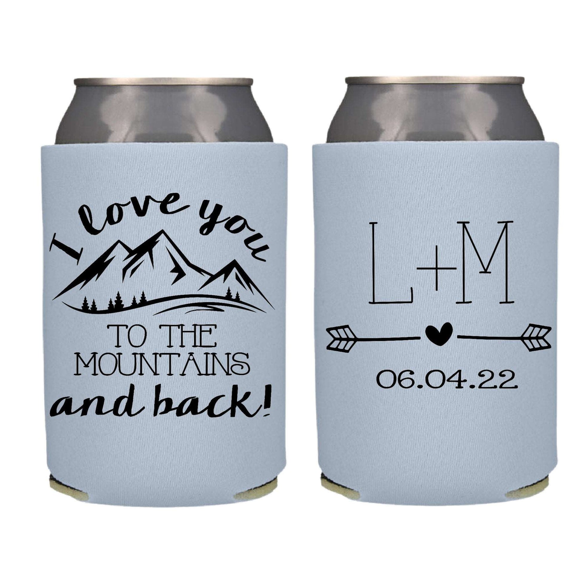 Custom Mountain Wedding Can Cooler Beer Cozy Favor 