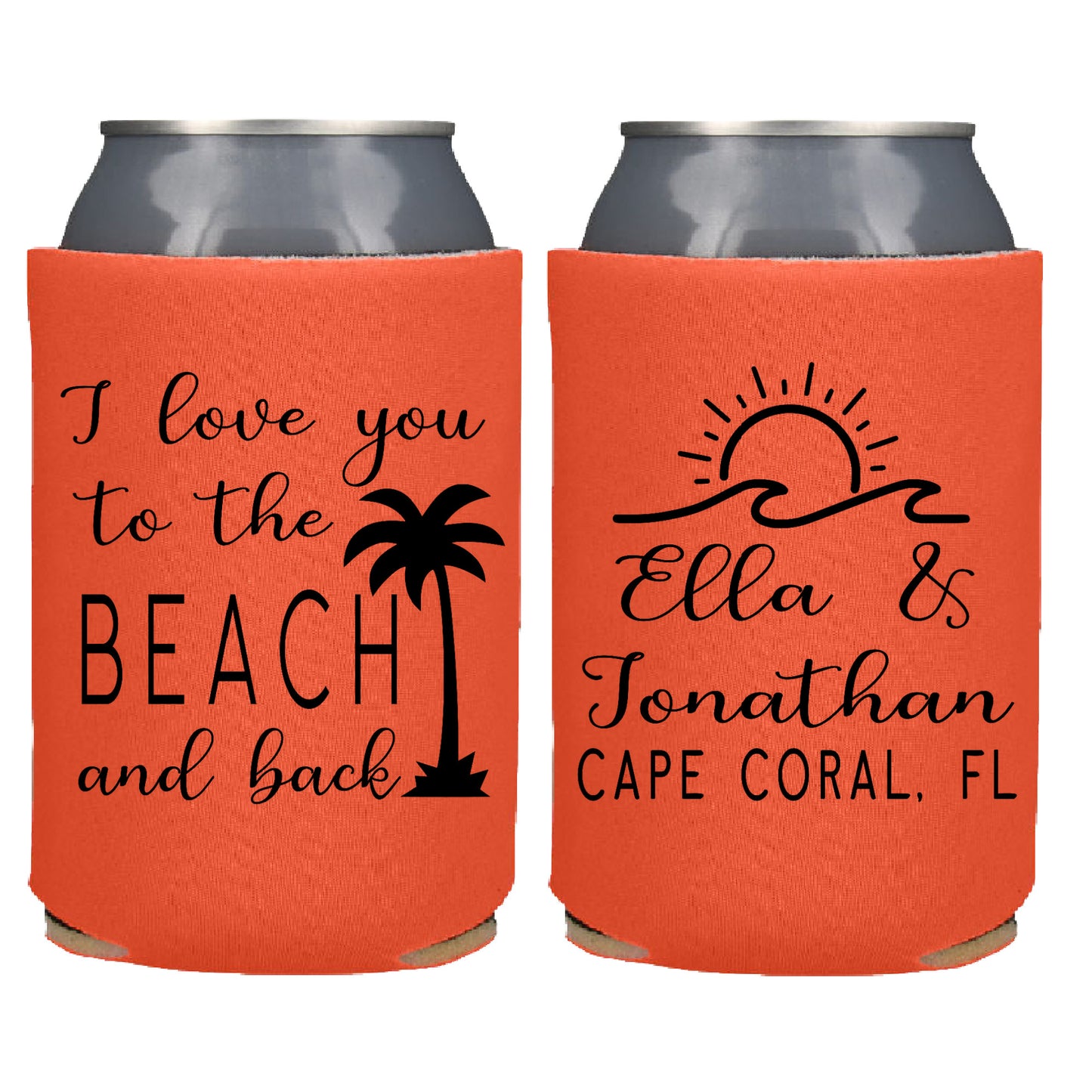 I Love You to the Beach and Back Destination Wedding Favor Screen Printed Can Cooler
