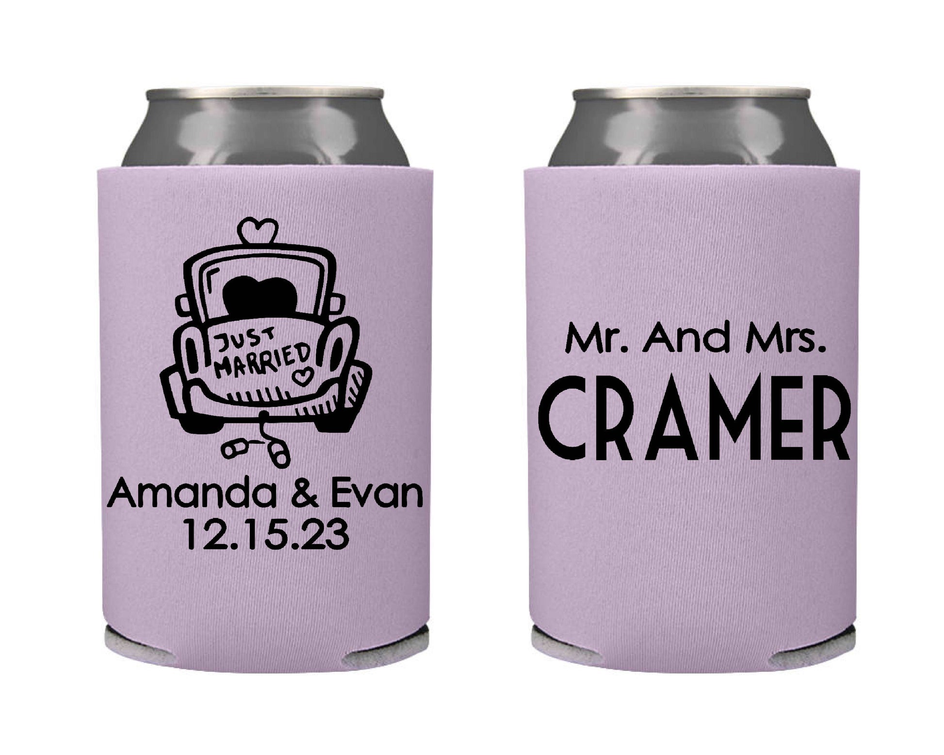 Just Married Wedding Favor Screen Printed Can Coolers