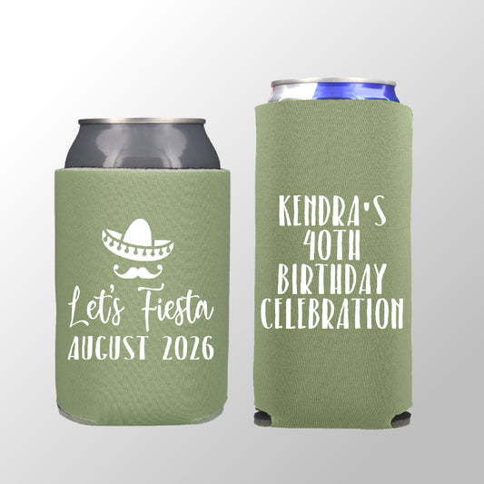 Let's Fiesta  Birthday Party Favor Regular and Slim Can Cooler Combo Package, Business Logo