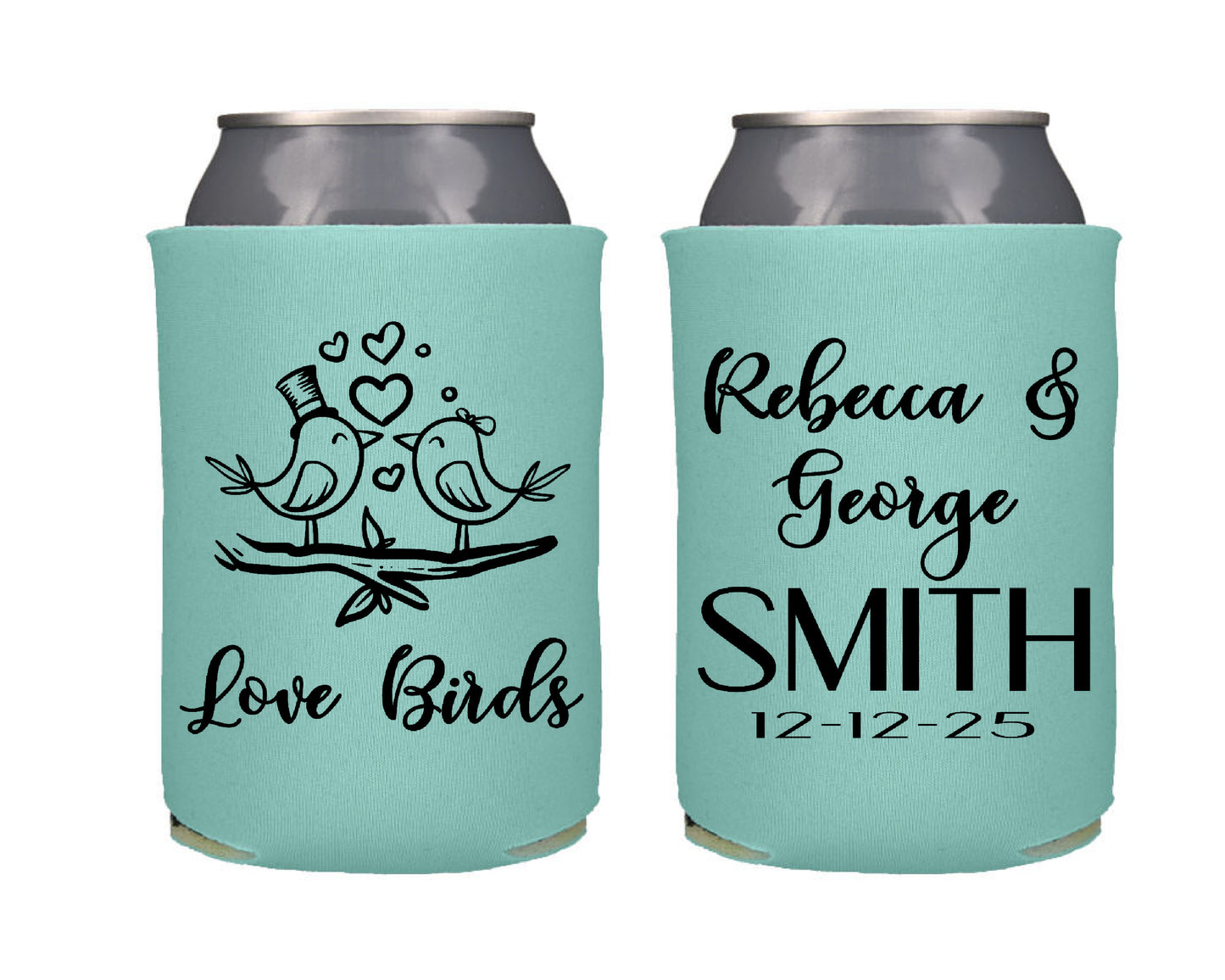 Love Birds Wedding Favor  Screen Printed Can Cooler