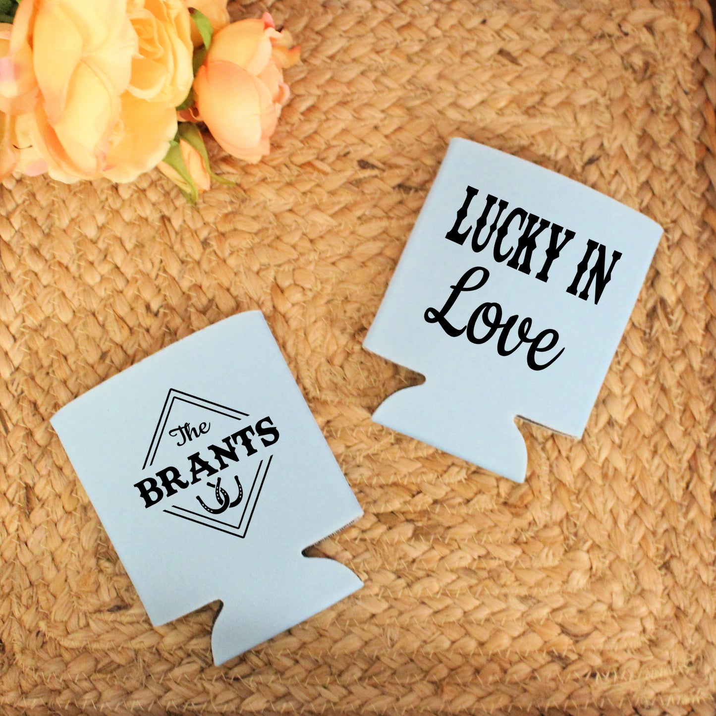 Lucky In Love Wedding Favor  Screen Printed Can Cooler