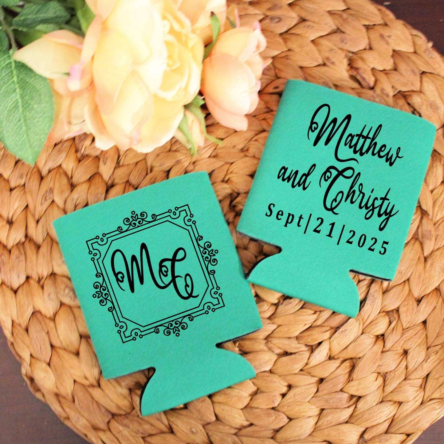 Monogram Minimalist Wedding Favor Screen Printed Can Cooler