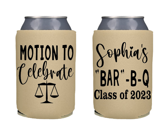 Motion To Celebrate Bar B Q Graduation Screen Printed Can Cooler