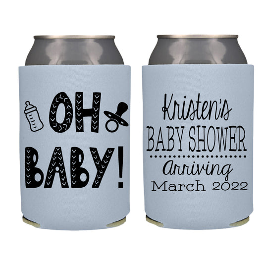 Oh Baby Shower Party Favor  Screen Printed Can Cooler