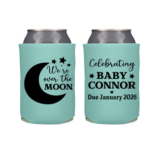 Over The Moon Baby Shower Gender Reveal Screen Printed Can Cooler