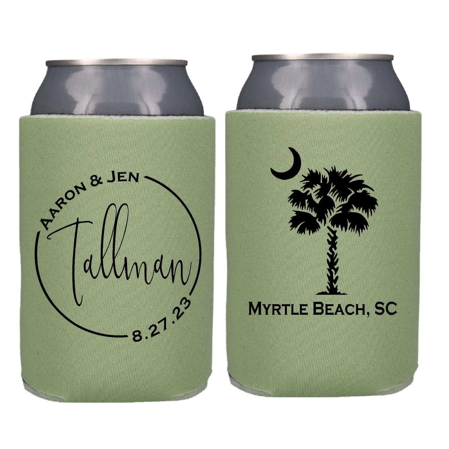 Palmetto Palm Tree Wedding Favor Screen Printed Can Cooler