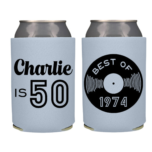 Retro Record Birthday Party Favor Screen Printed Can Cooler
