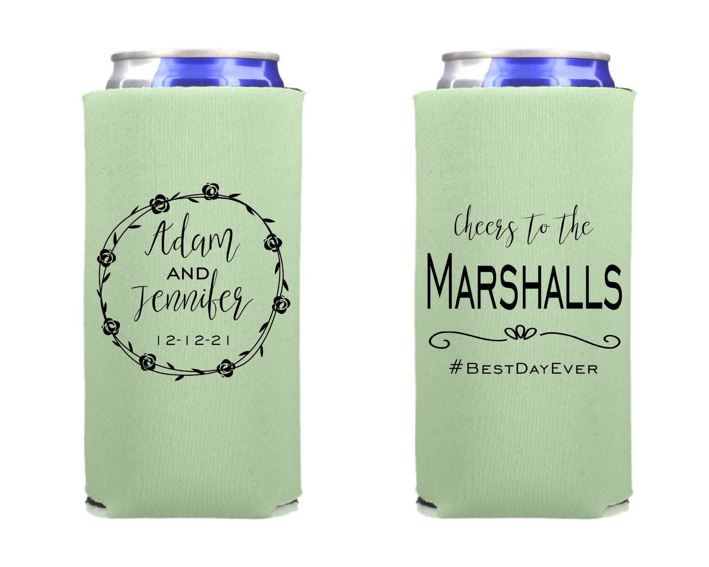 Wedding Can Cooler, Wedding Reception Favor Screen Printed Skinny Can Cooler. Slim 12 oz. Party Favor