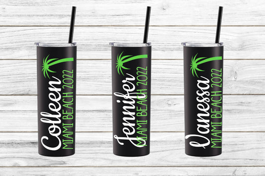 Palm Tree Vacation Stainless Steel Skinny Tumbler