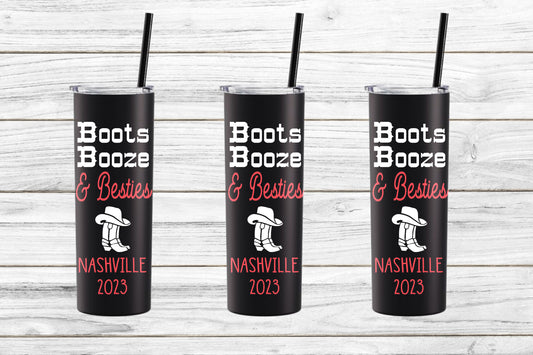 Boots Booze and Besties Stainless Steel Skinny Tumbler