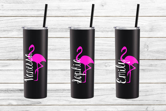 Personalized Flamingo Stainless Steel Skinny Tumbler