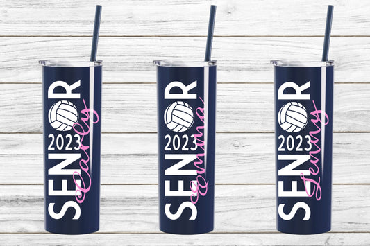 Personalized Senior Volleyball Stainless Steel Skinny Tumbler
