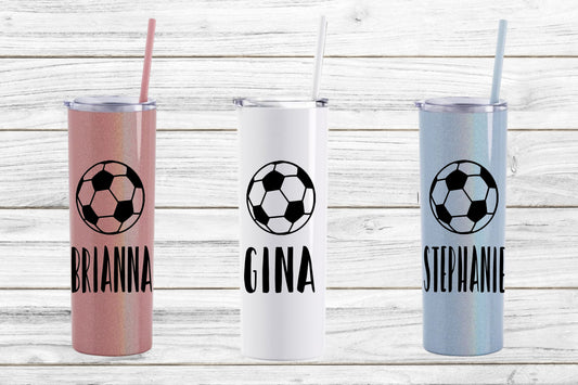 Personalized Soccer Stainless Steel Skinny Tumbler