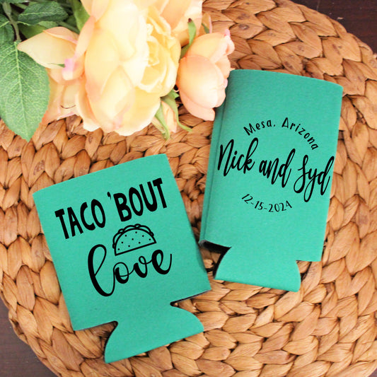 Taco Bout Love Wedding Reception Favors Regular and Slim Can Cooler Combo Package, Business Logo