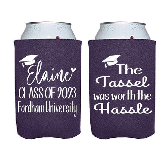 Tassel Was Worth the Hassle Graduation Screen Printed Can Cooler