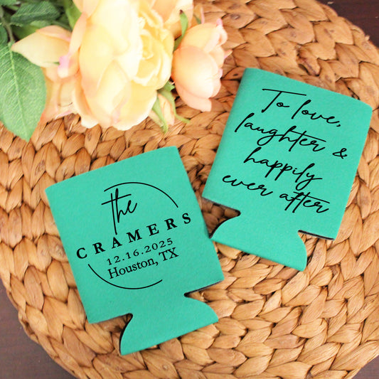 To Love Laughter and Happily Ever After Wedding Favor Screen Printed Can Cooler