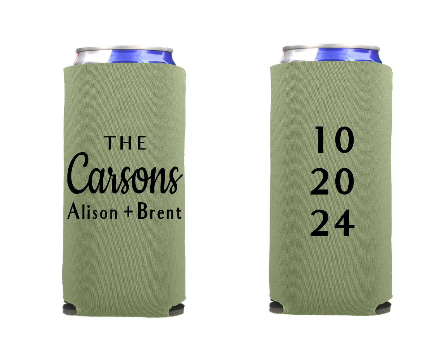 Mnimalist Wedding Can Cooler, Wedding Reception Favor Screen Printed Skinny Can Cooler. Slim 12 oz. Party Favor